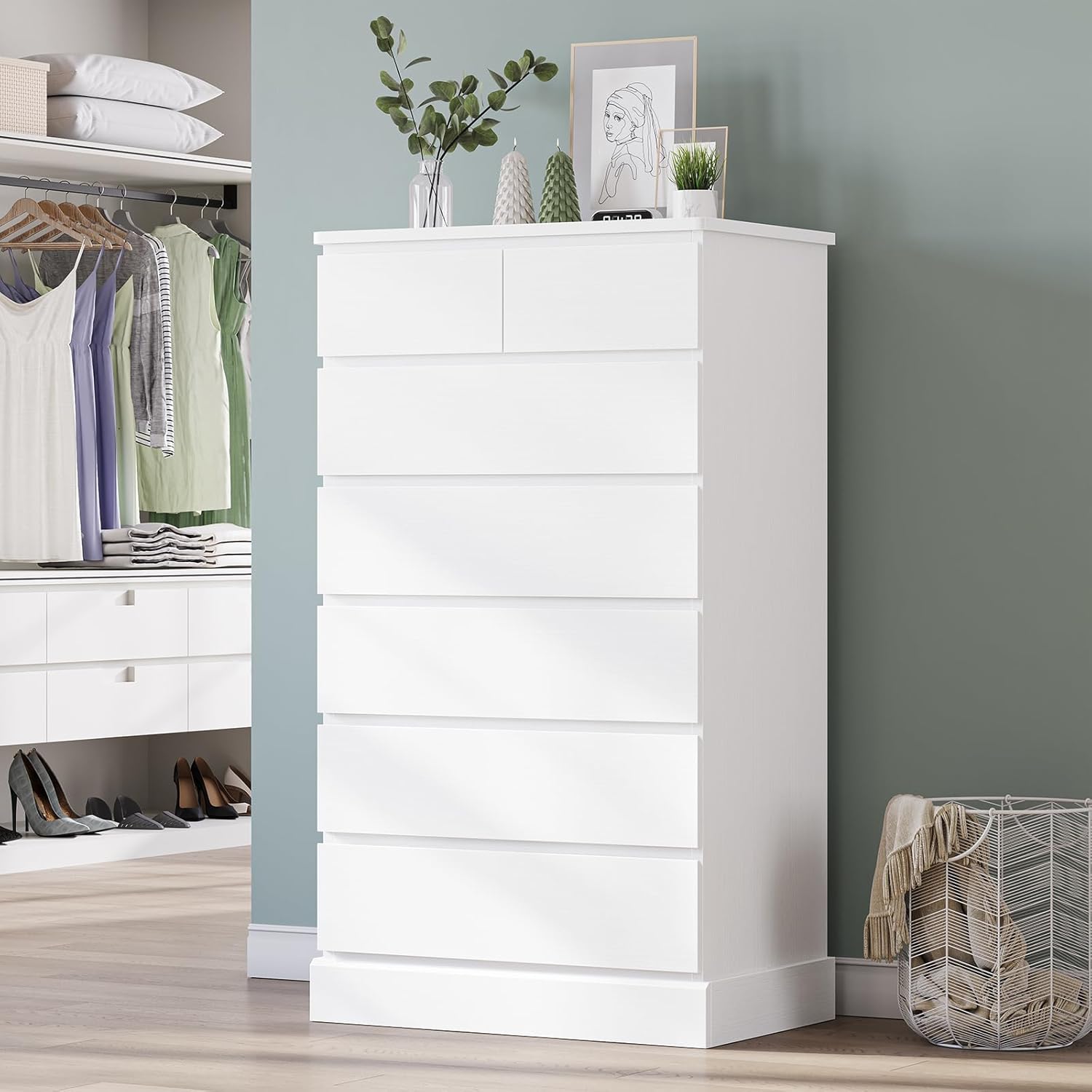 DICTAC White Tall Dresser with 7 Drawers for Bedroom Storage