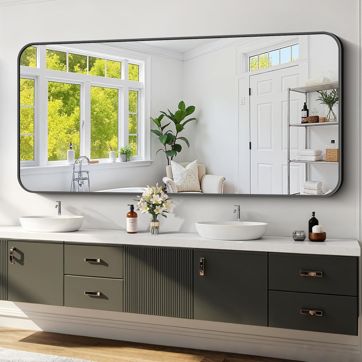 Koonmi Black Framed Bathroom Mirror - 30x71 Inch Shatterproof