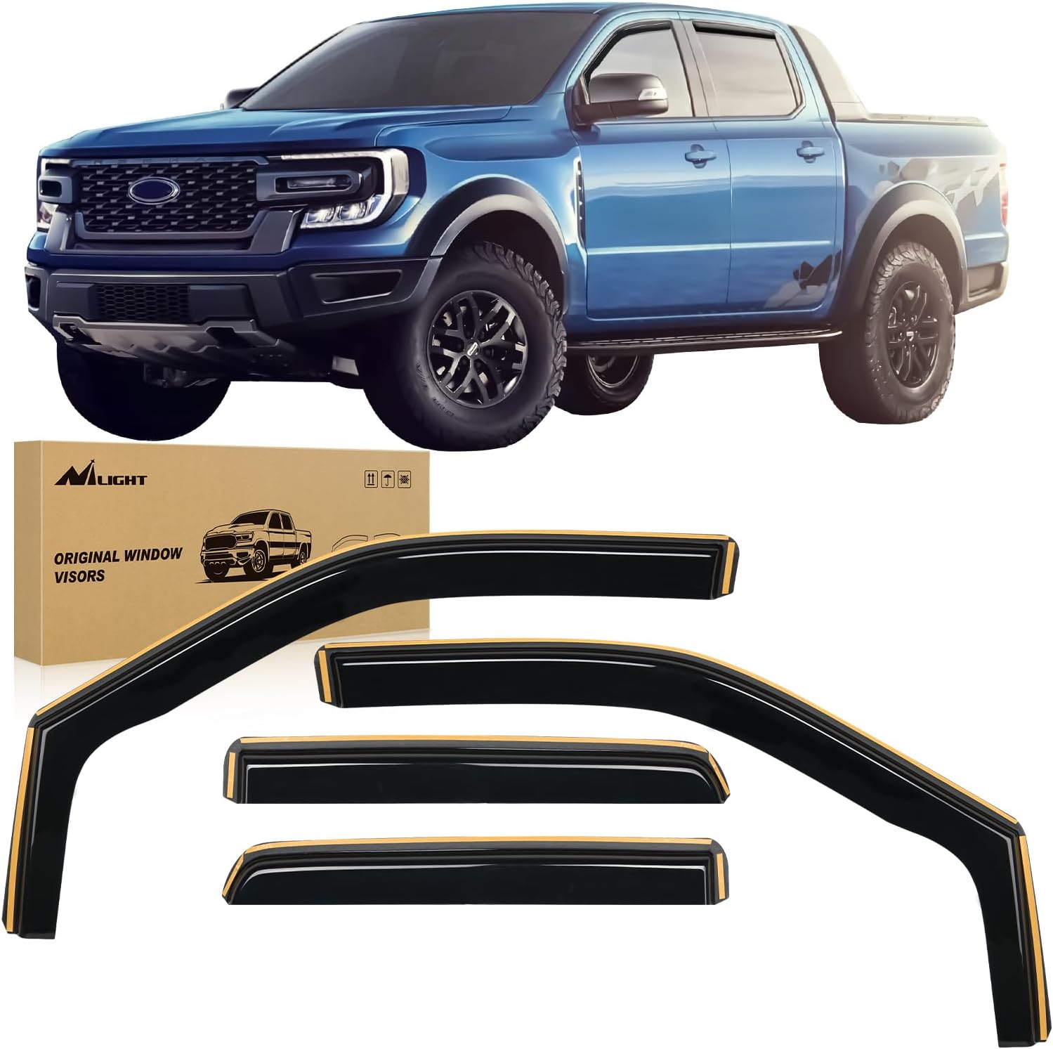 Nilight In-Channel Rain Guards for Ford F150 Super Crew 2015-2023