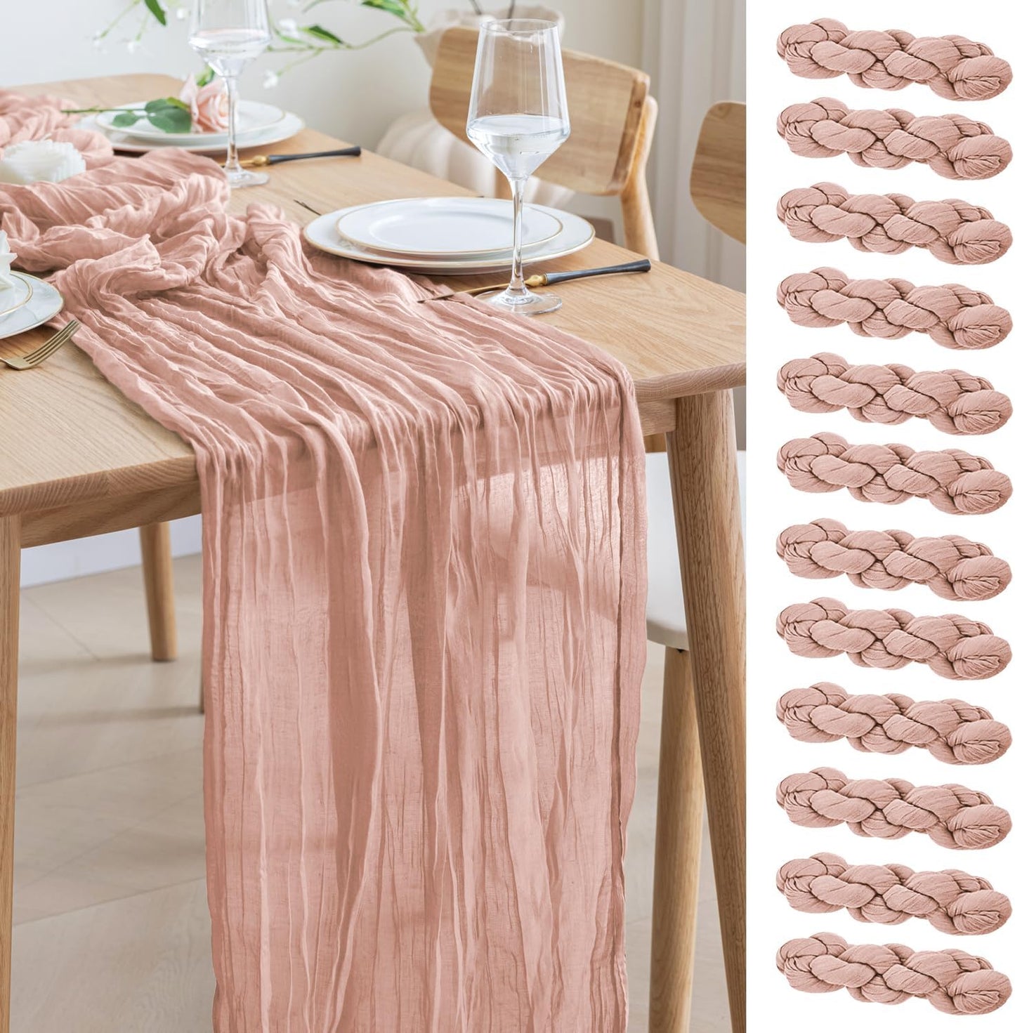 Asee'm 12pcs Cheesecloth Table Runner for Elegant Decor