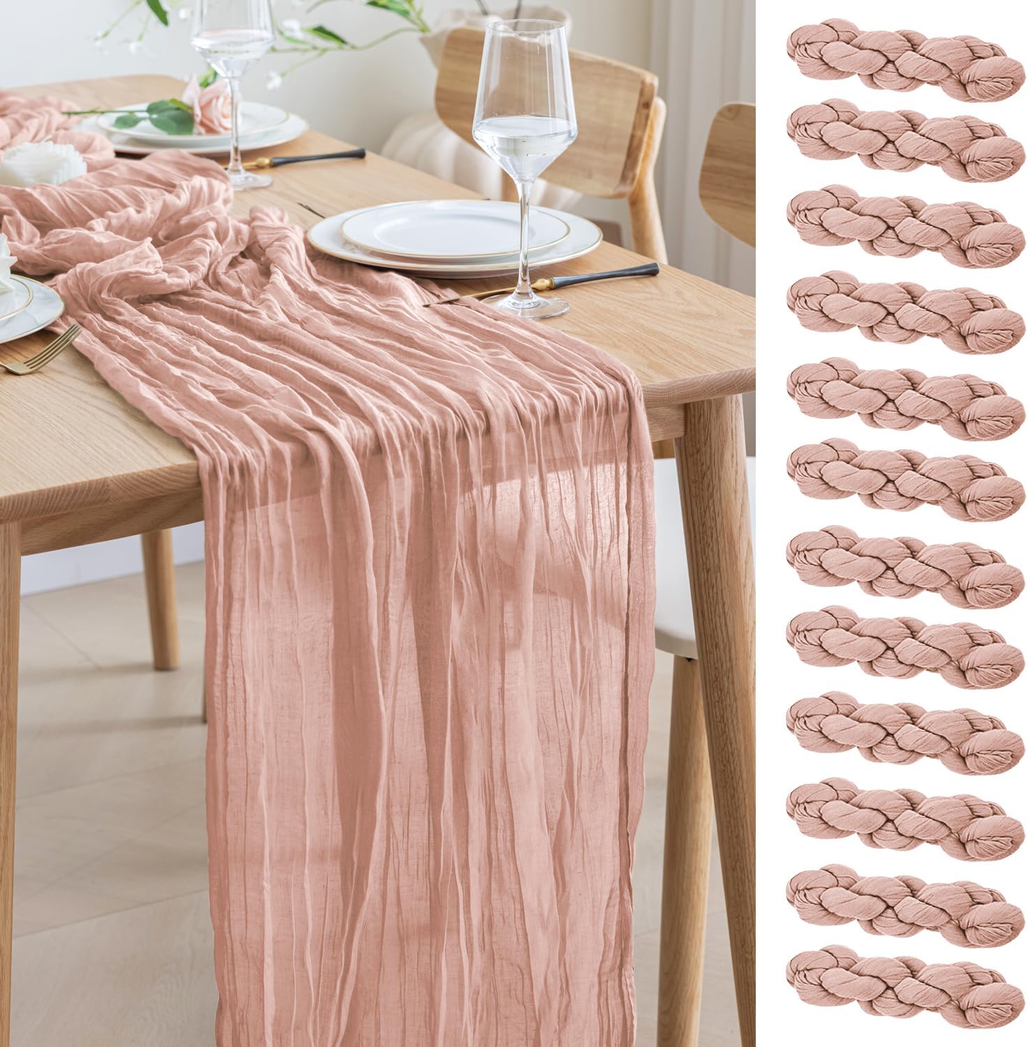 Asee'm 12pcs Cheesecloth Table Runner for Elegant Decor