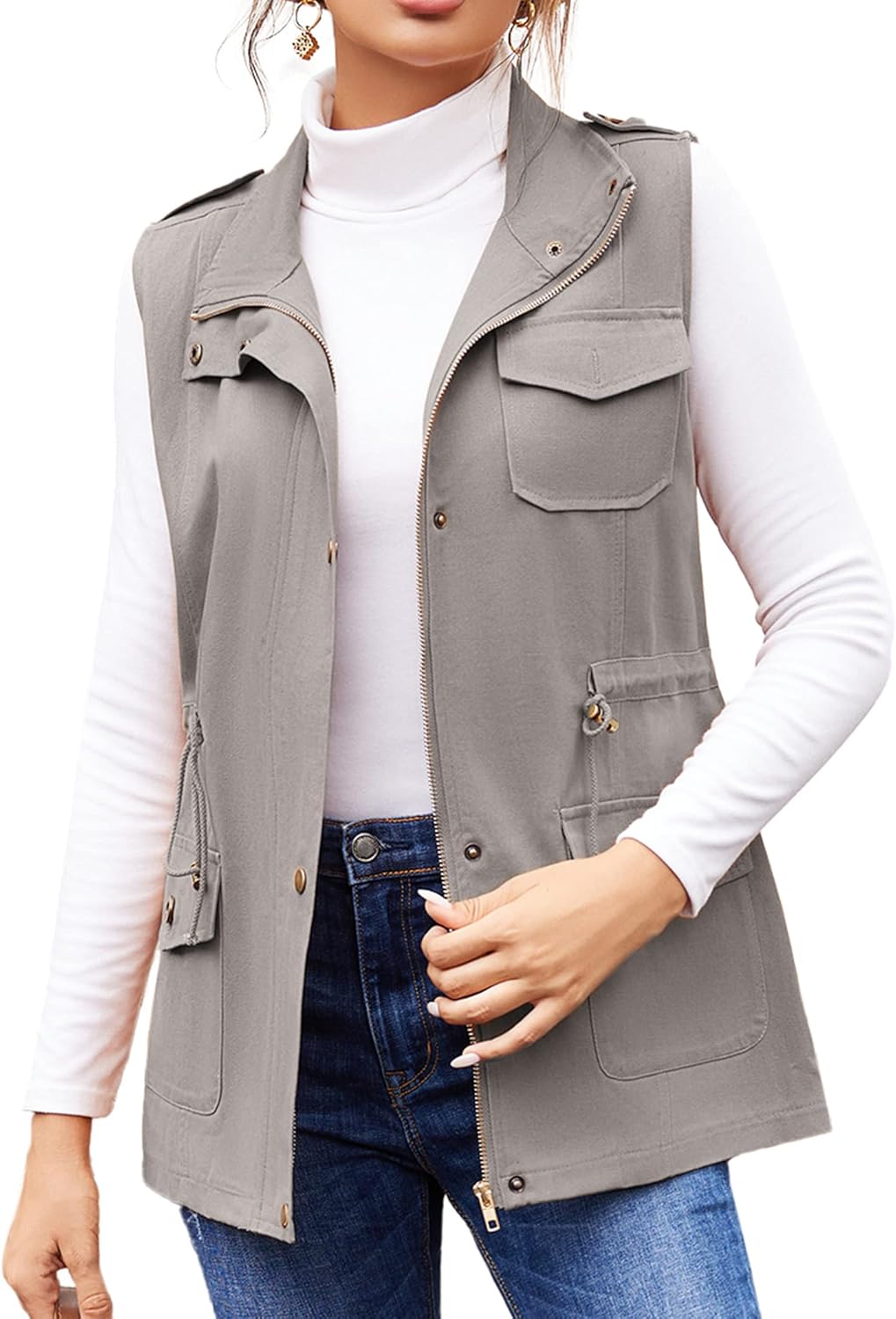 Beyove Womens Lightweight Sleeveless Military Anorak Cargo Vest
