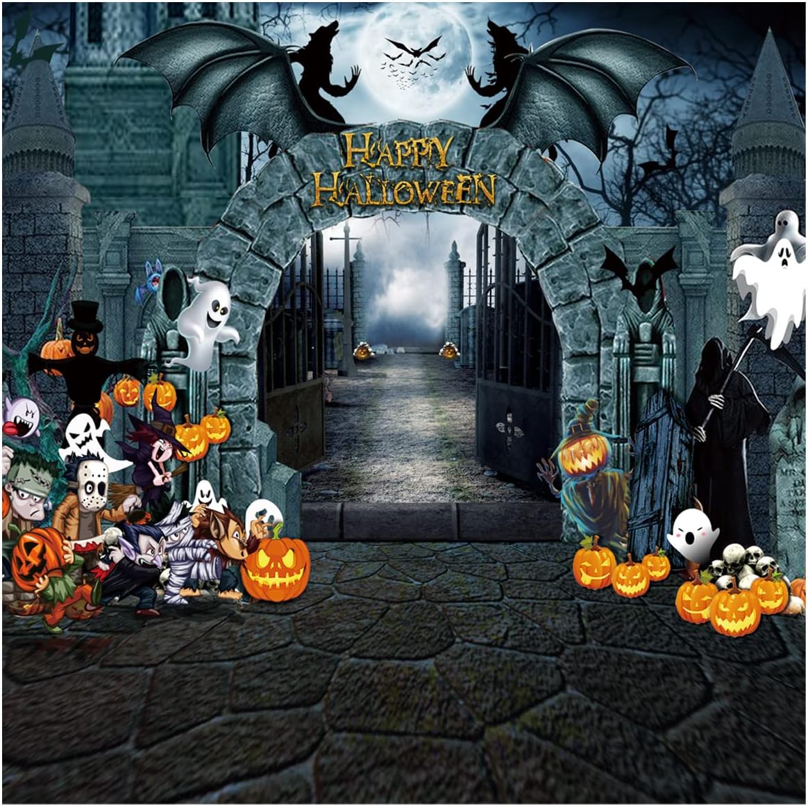 8X8FT Halloween Backdrop for Spooky Castle and Pumpkin Fun