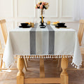 Light Grey Stripes Rectangle Tablecloth 55ftx102ft - Waterproof Cotton