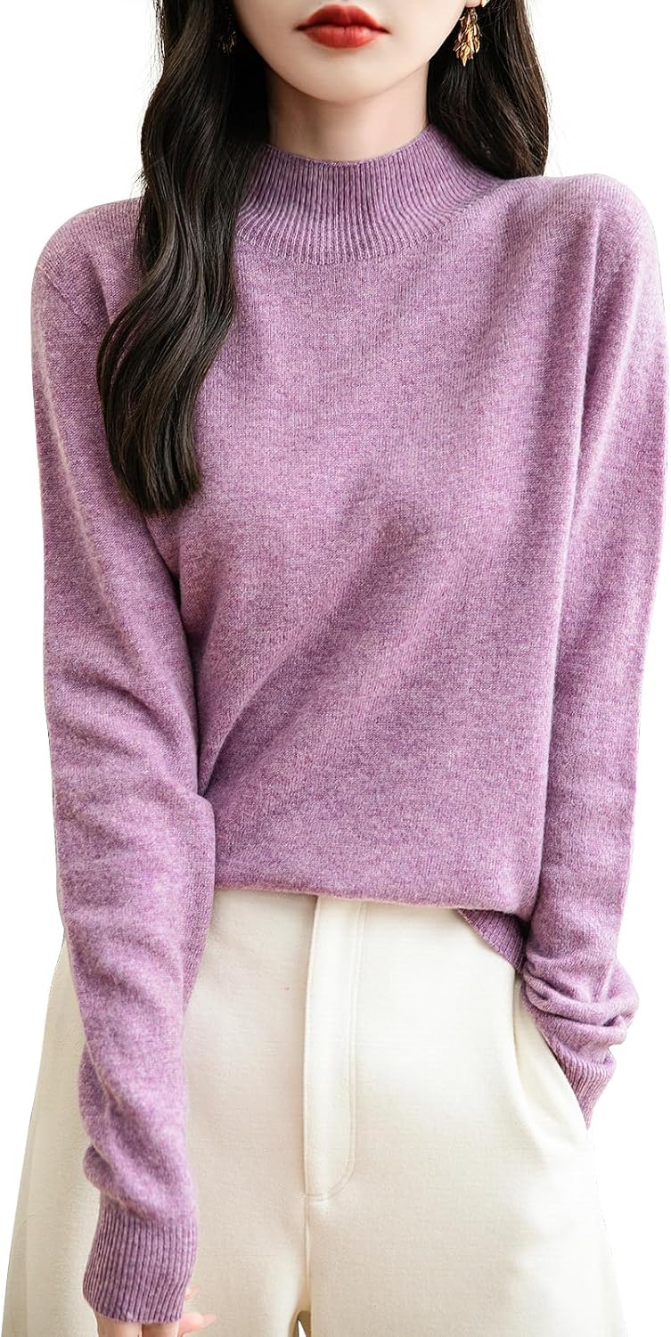 100% Merino Wool Seamless Sweater Mock Neck for Women