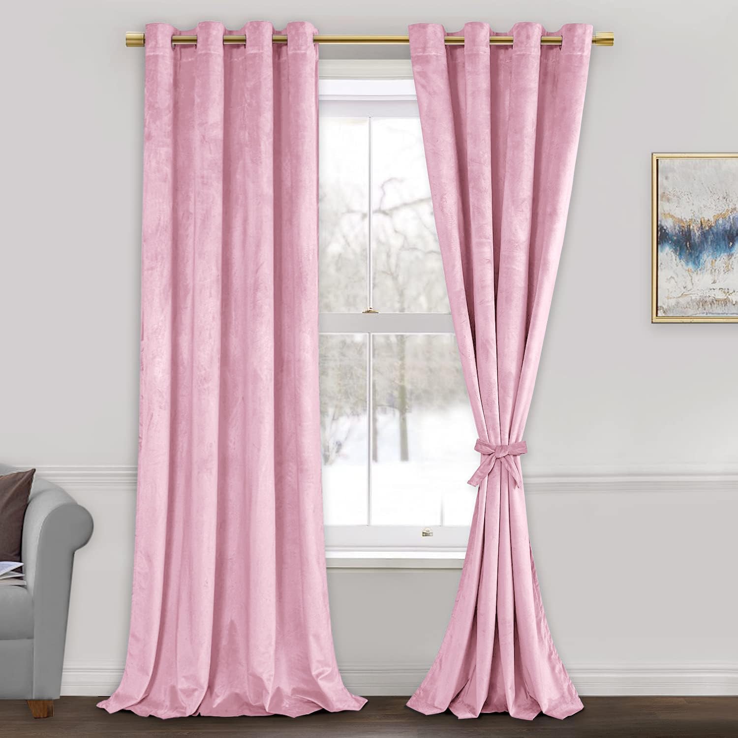 Privacy-Enhancing Pink Velvet Curtains - Set of 2