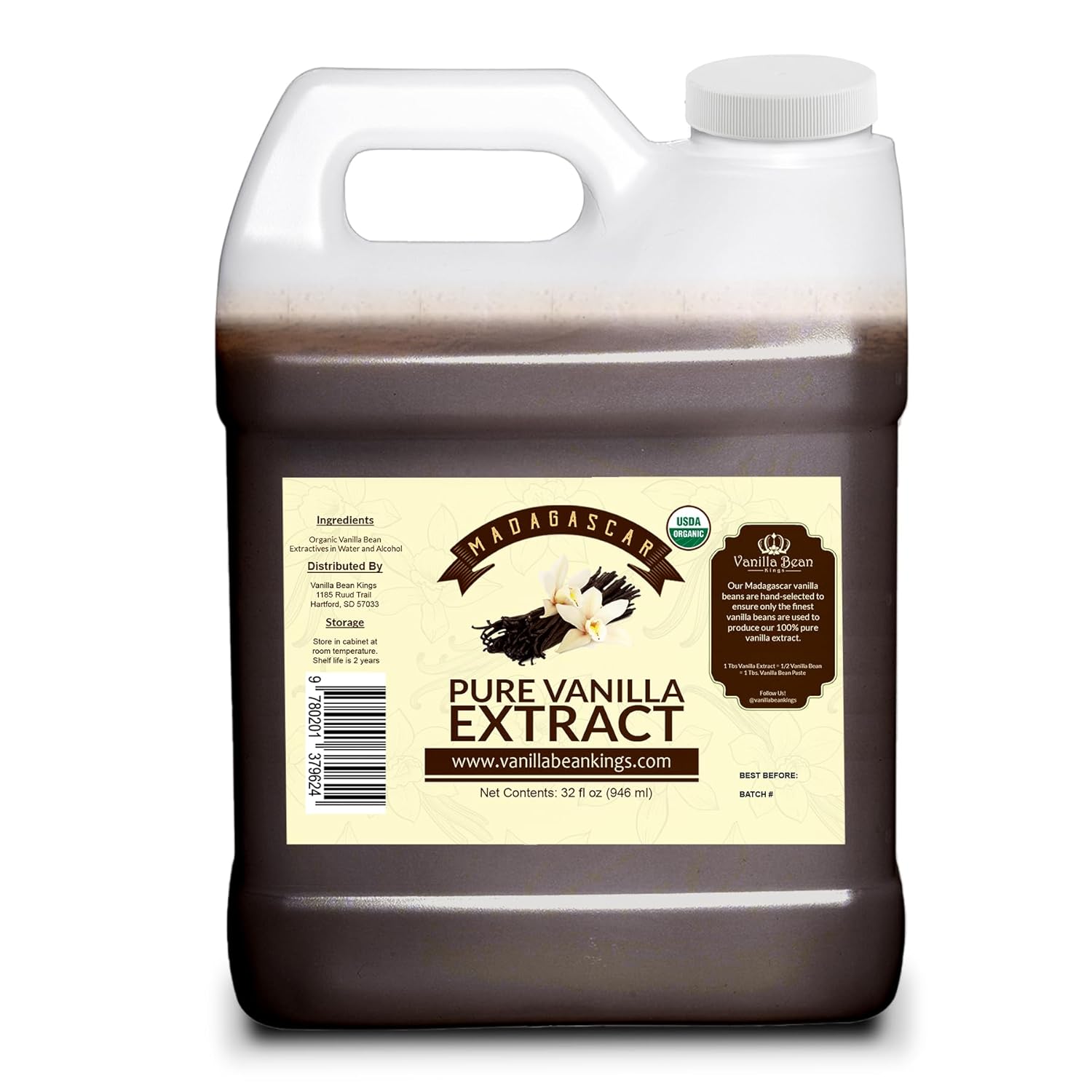Organic Vanilla Extract for Baking and Desserts - 32 oz