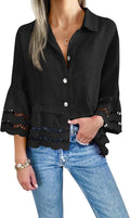 Cicy Bell Womens 3/4 Bell Sleeve Button Down Shirt