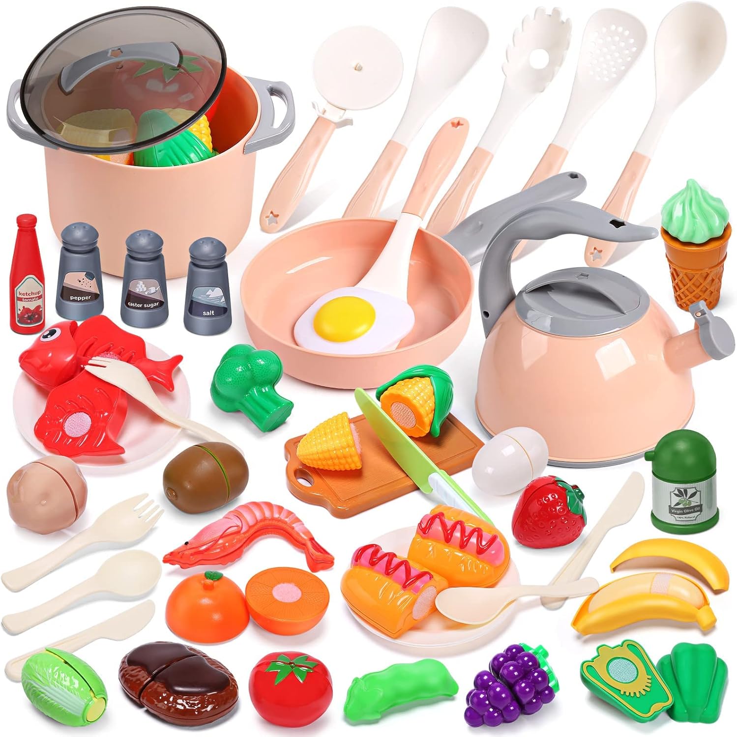 Cute Stone Play Kitchen Accessories Set - Kids Cookware Toys