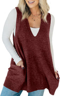 Sleeveless Sweater Vest V Neck Tunic Top - Flattering A Line Fit Vests