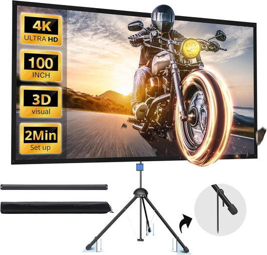 100-inch Projector Screen with Stand for Indoor and Outdoor Use