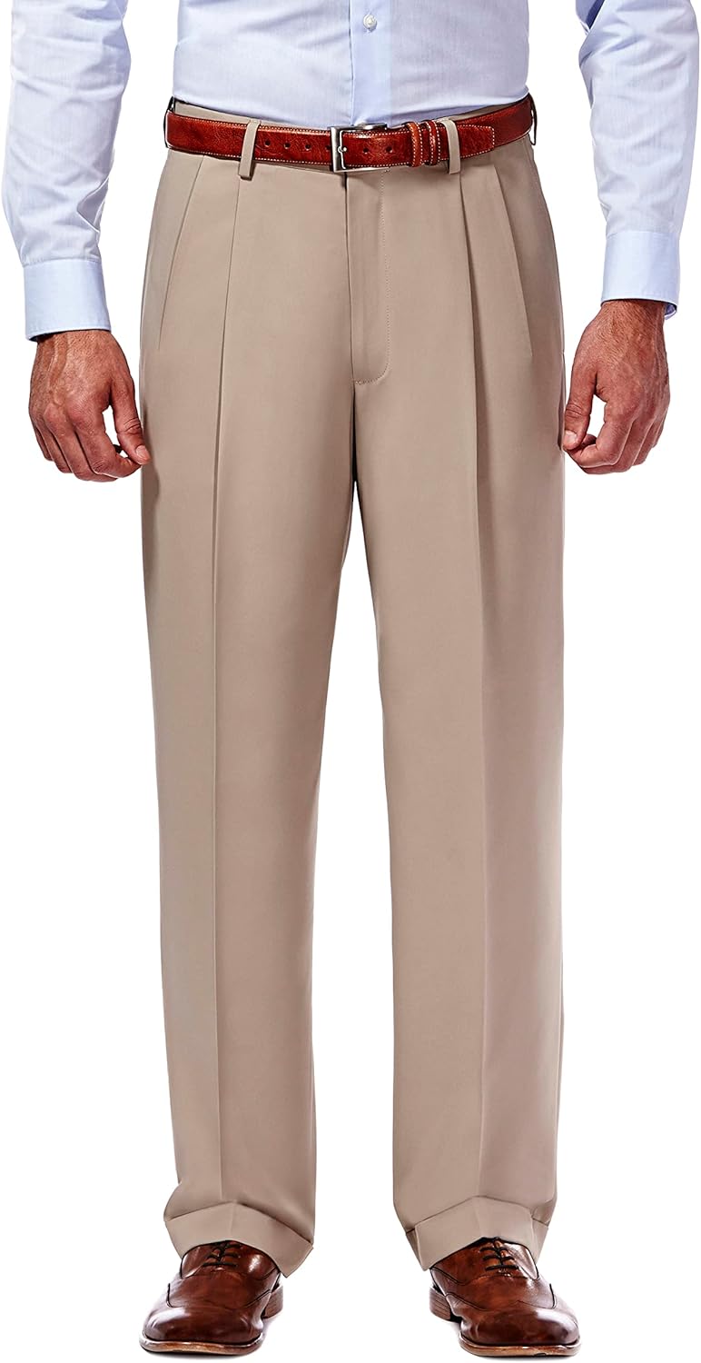 Haggar Mens Classic Fit Pleated Front Gabardine Dress Pant