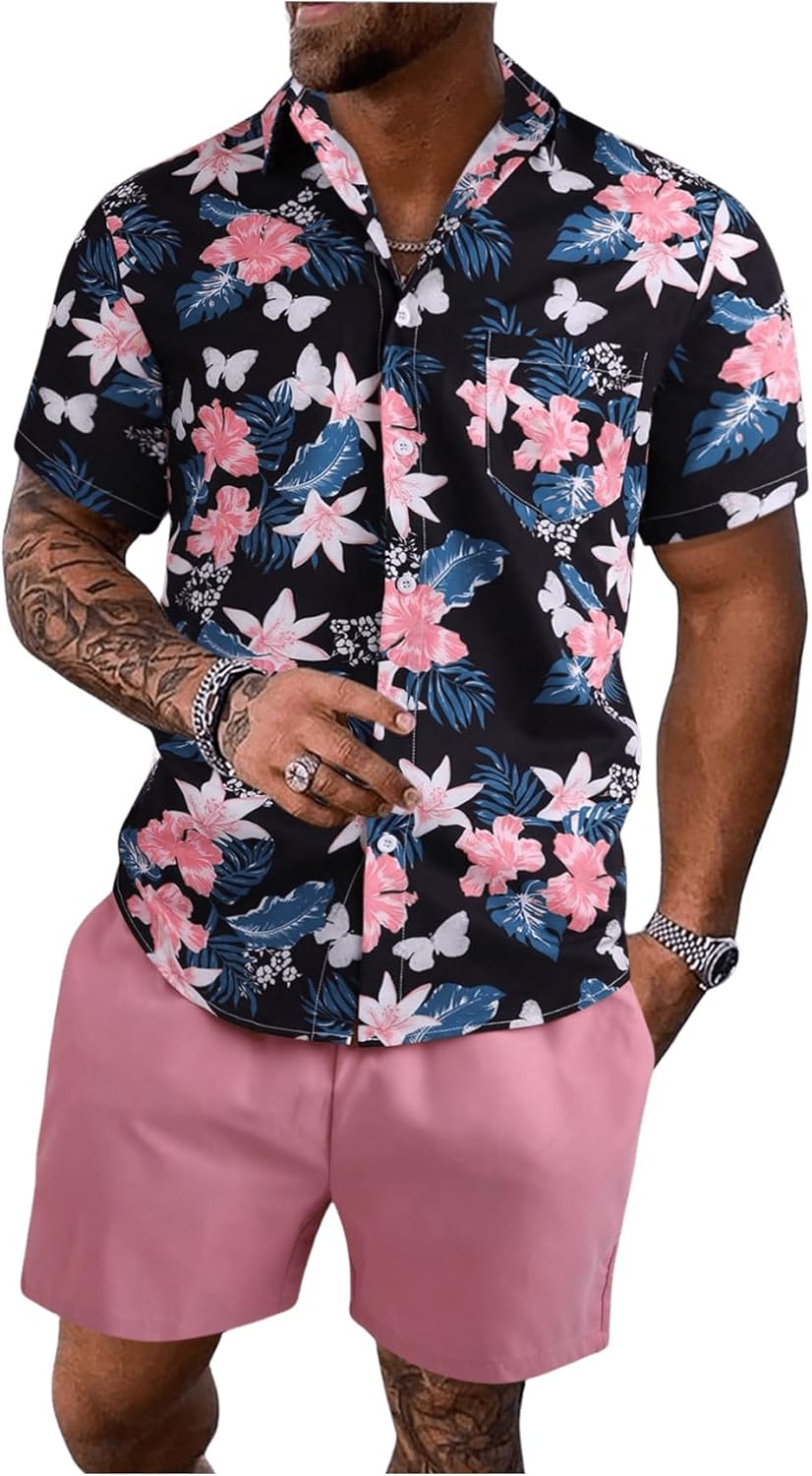 GORGLITTER Men's Vacation Beach Outfits 2 Piece Set for Style