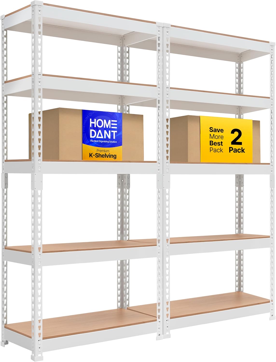 HOMEDANT 5 Tier Laminated White Boltless Metal Shelving Unit