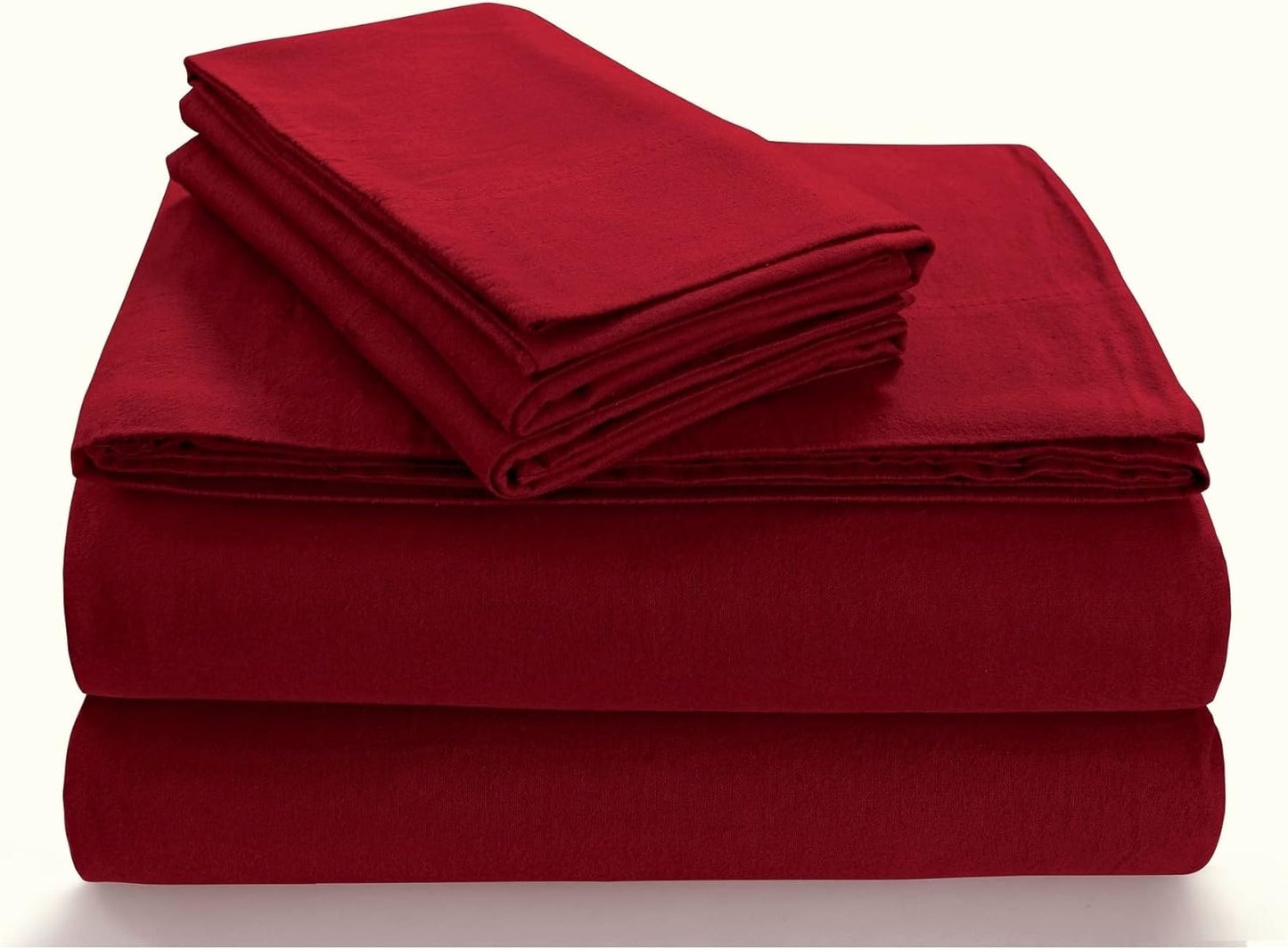 Luxury Solid Flannel Deep Pocket Sheet Set in Dark Red