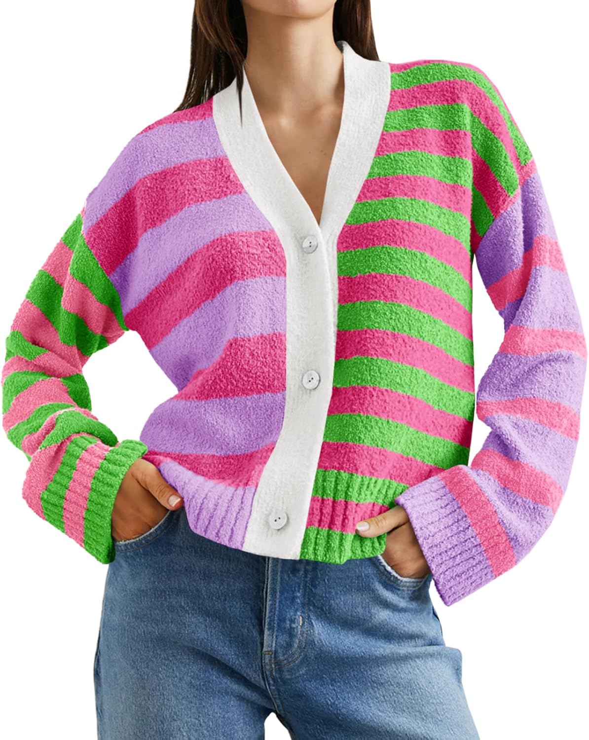 Trendy Striped Cardigan Sweaters for Women - Cozy and Chic