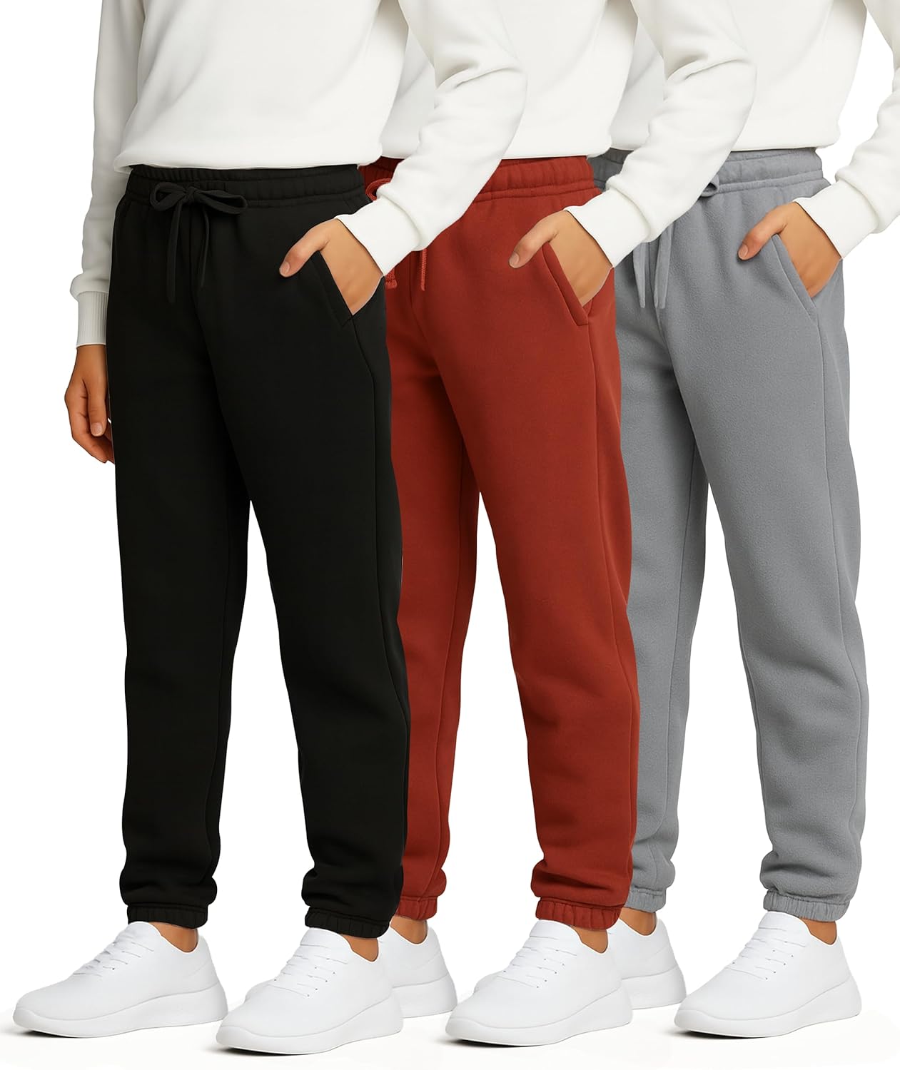 Boys' Fleece Athletic Jogger Sweatpants - 3 Pack for Active Kids