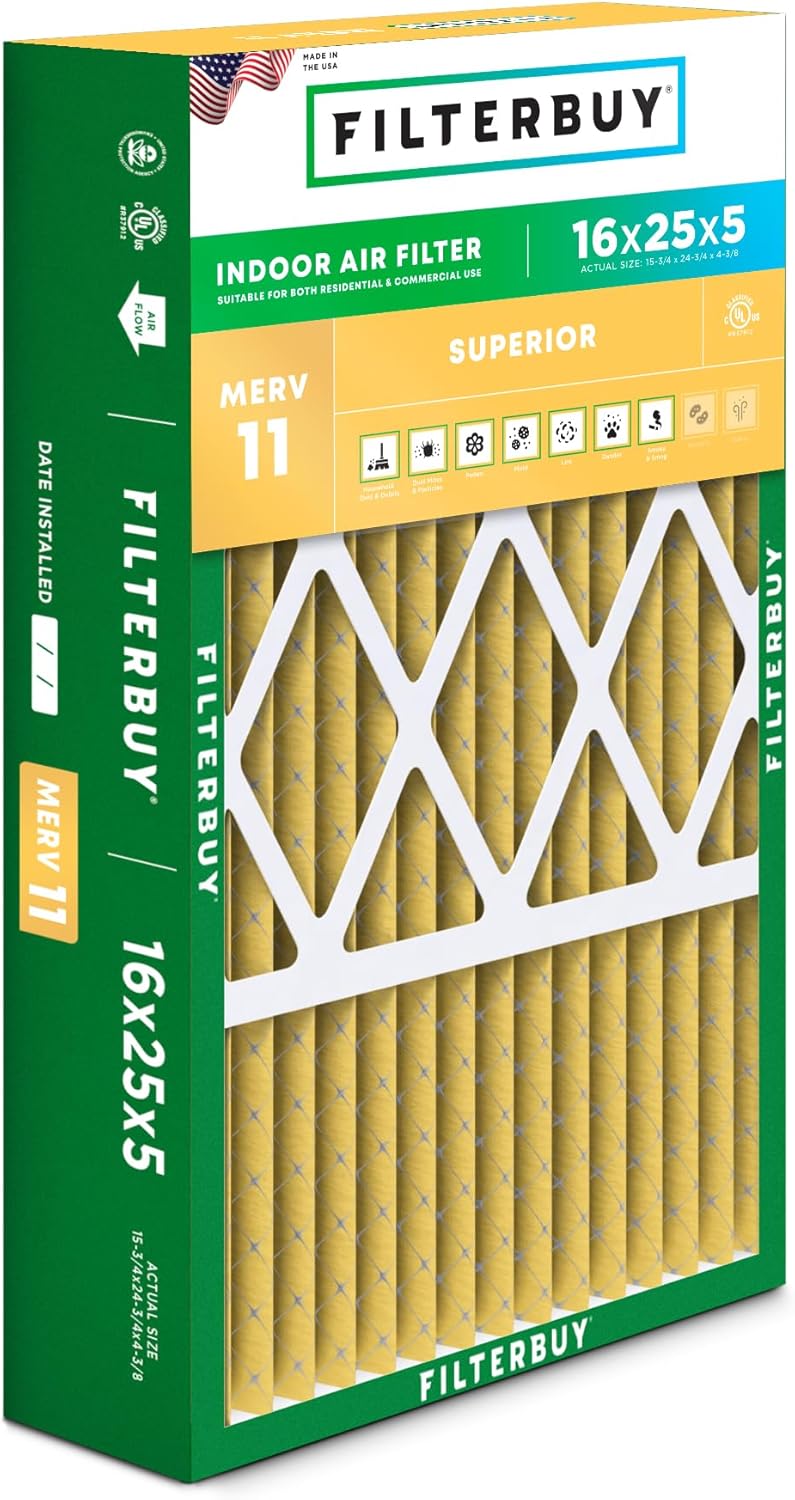 Filterbuy 16x25x5 Air Filter MERV 11 for Pet & Allergy Defense