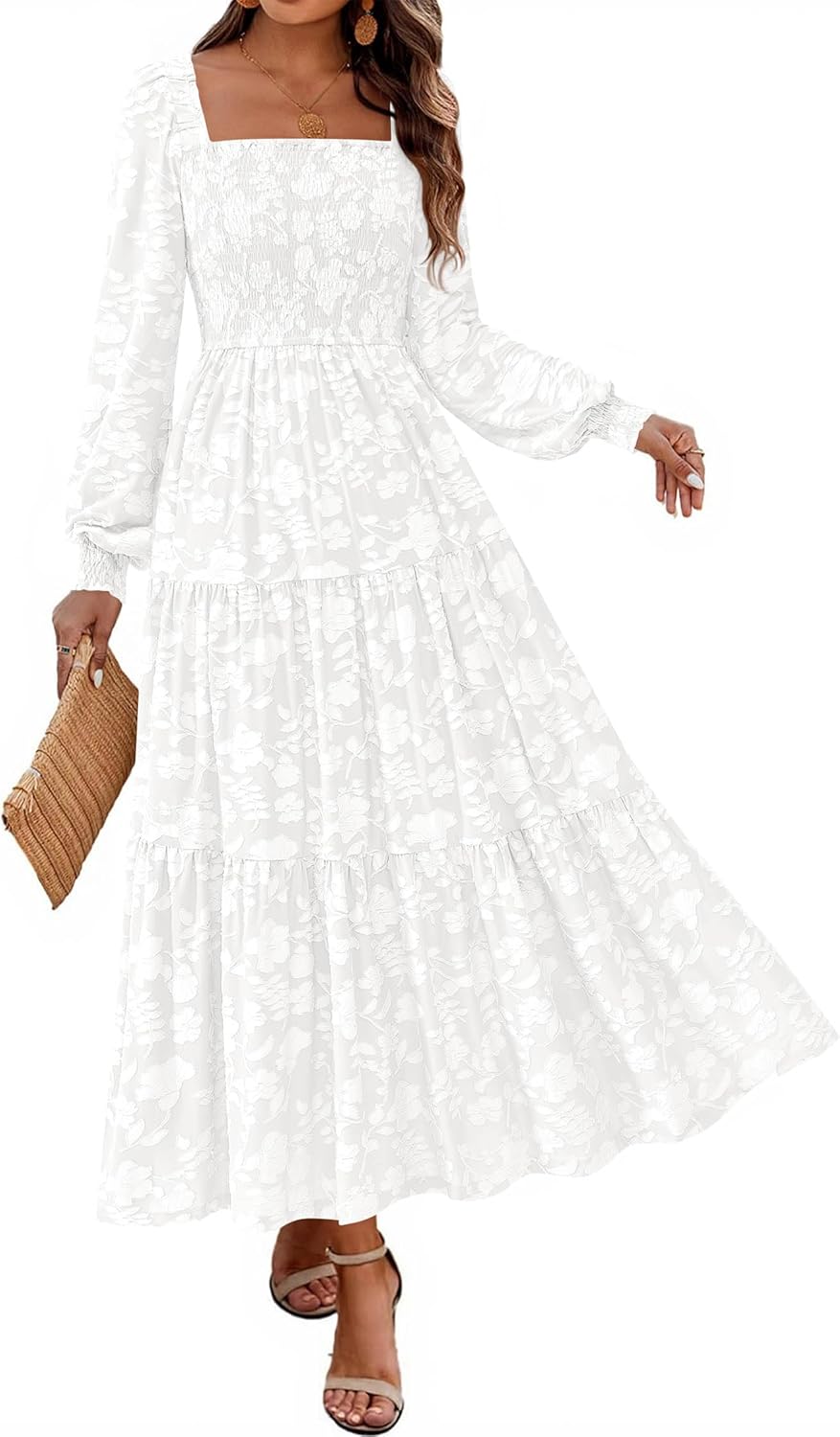 KIRUNDO Wedding Guest Dresses Long Sleeve Floral Maxi Dress