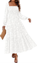 KIRUNDO Boho Floral Smocked Maxi Dress for Wedding Guests