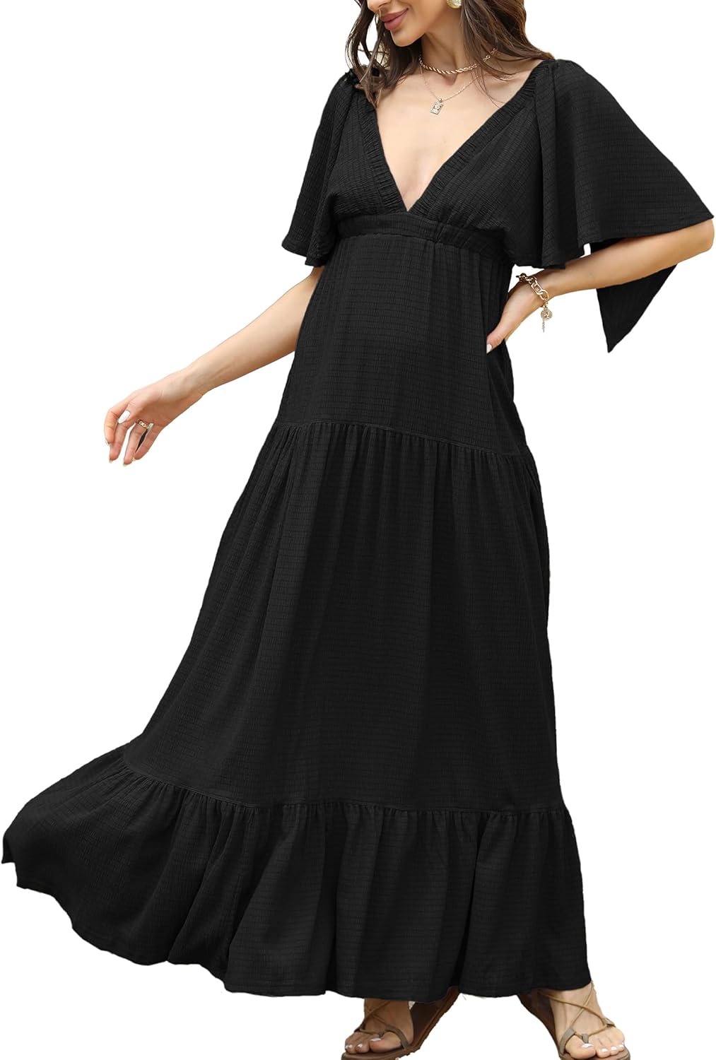 Kikibell Women Summer Dresses V-Neck Maxi Dress for All Occasions