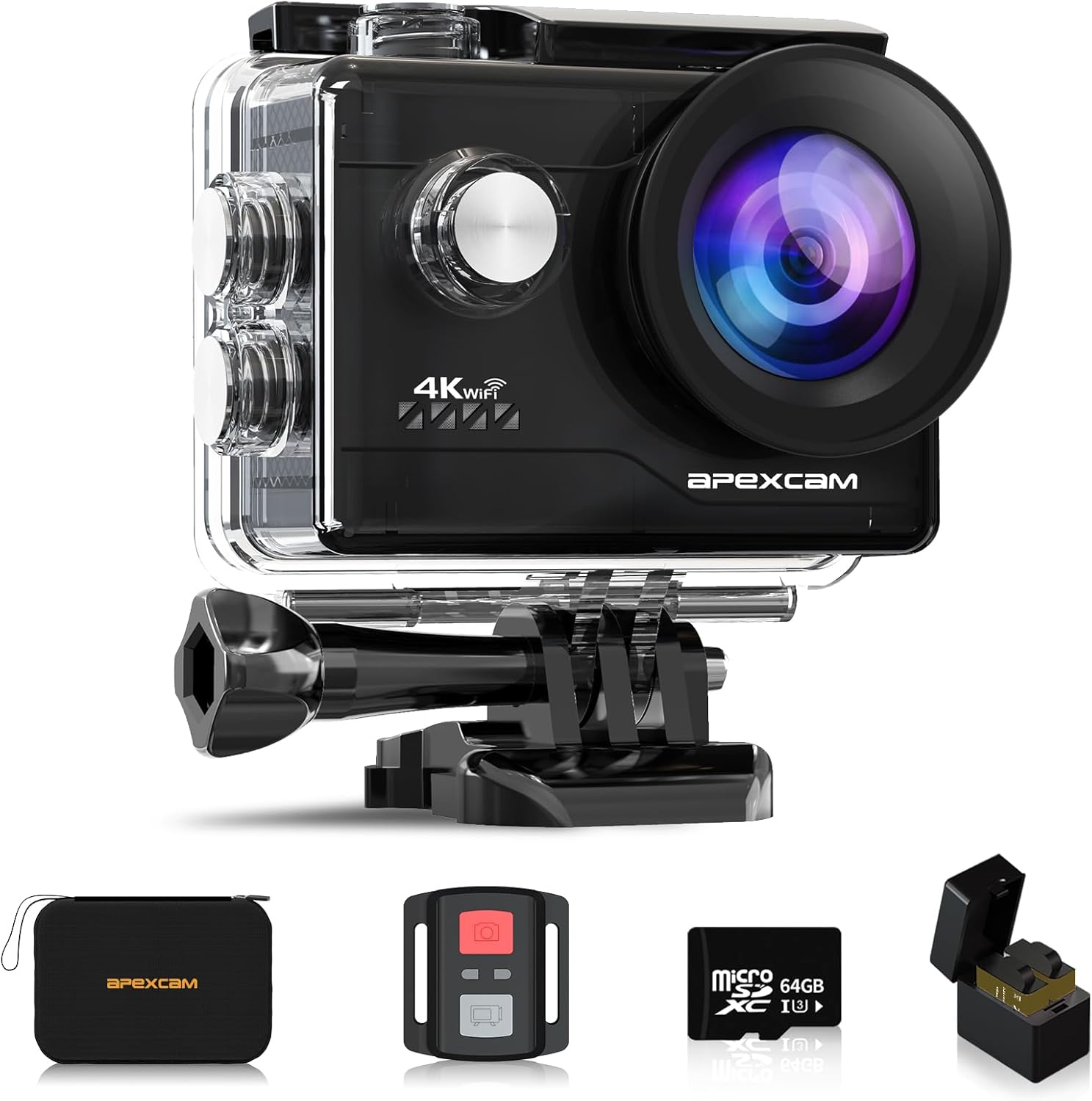 Apexcam 4K Action Camera + SD Card & Remote