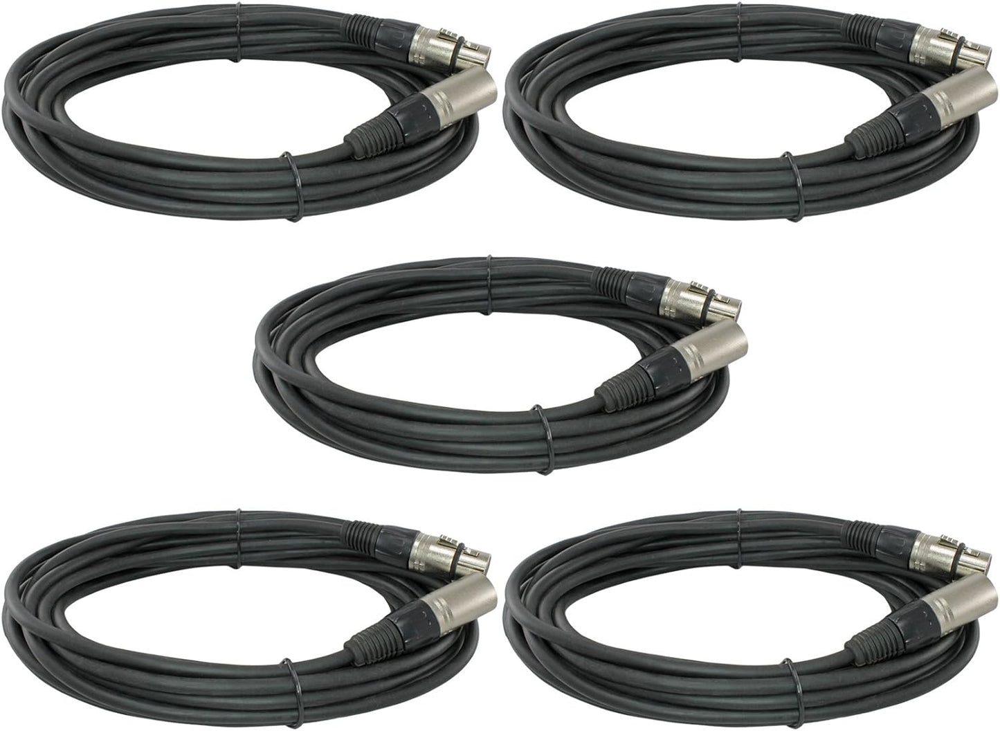 5-Pack 25 Ft XLR Male to Female Mic Audio Extension Cables
