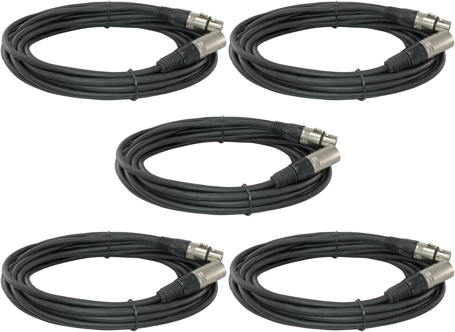 5-Pack 25 Ft XLR Male to Female Mic Audio Extension Cables