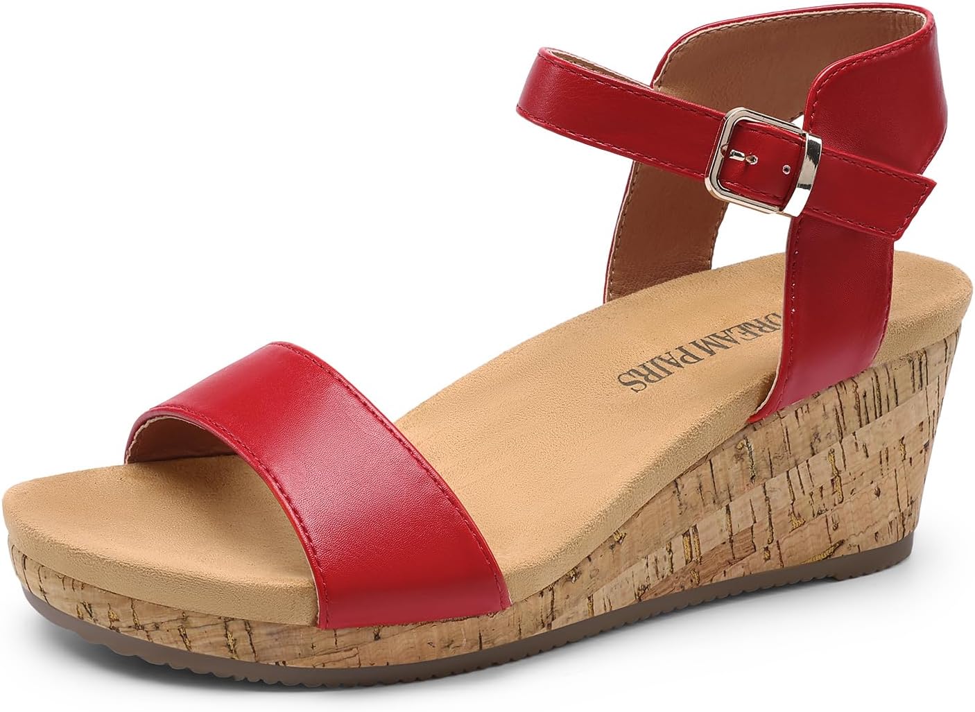 DREAM PAIRS Women's Open Toe Buckle Ankle Strap Wedge Sandals
