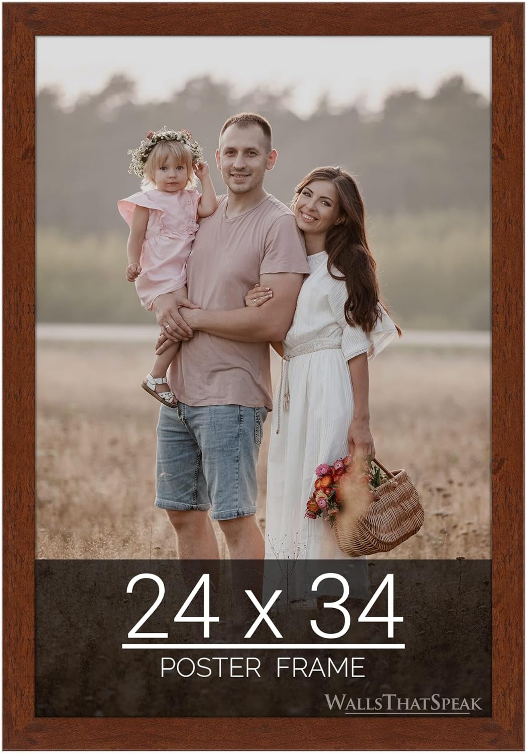 24x34 Dark Walnut Rustic Pine Picture Frame for Artwork Display