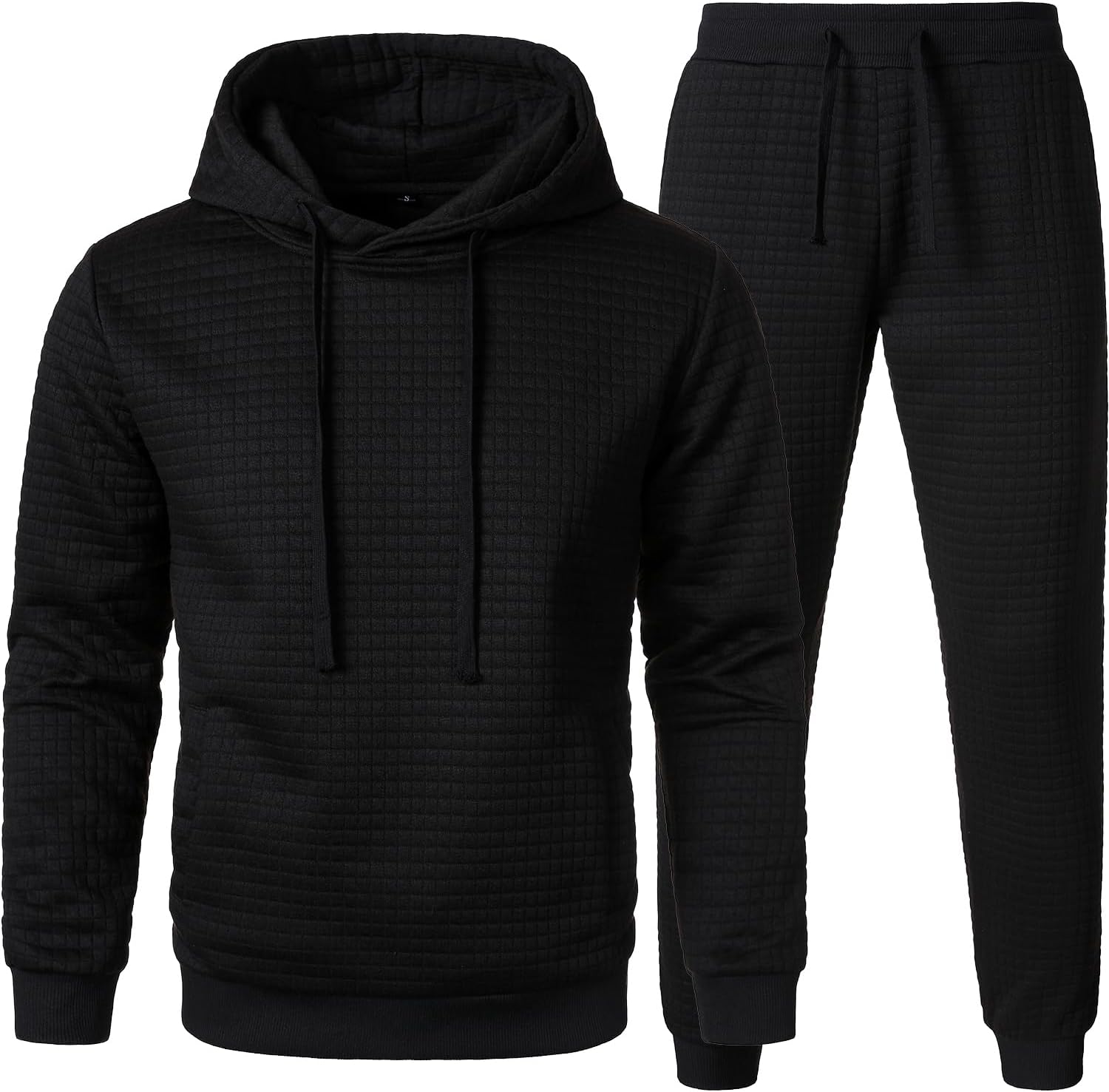 Mens Casual Tracksuits 2 Pieces Waffle Hoodies Sports Jogging Set