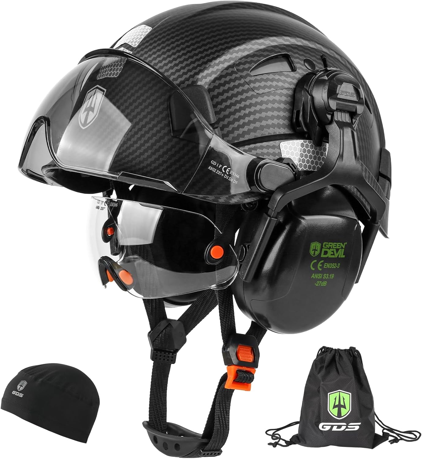Protective Green Hard Hat with Visor & Muffs - ANSI Z89.1 Certified