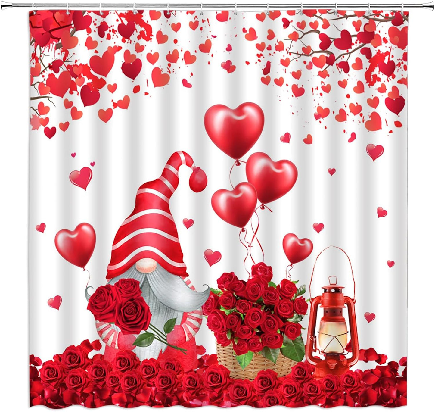 Romantic Gnomes Love Heart Shower Curtain Set