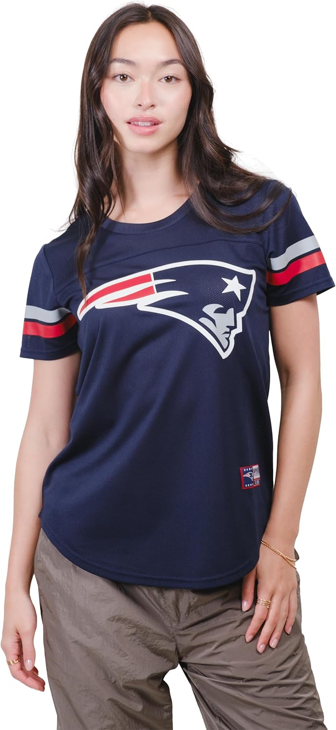 Ultra Game Women's NFL Official Soft Mesh Varsity Stripe T-Shirt