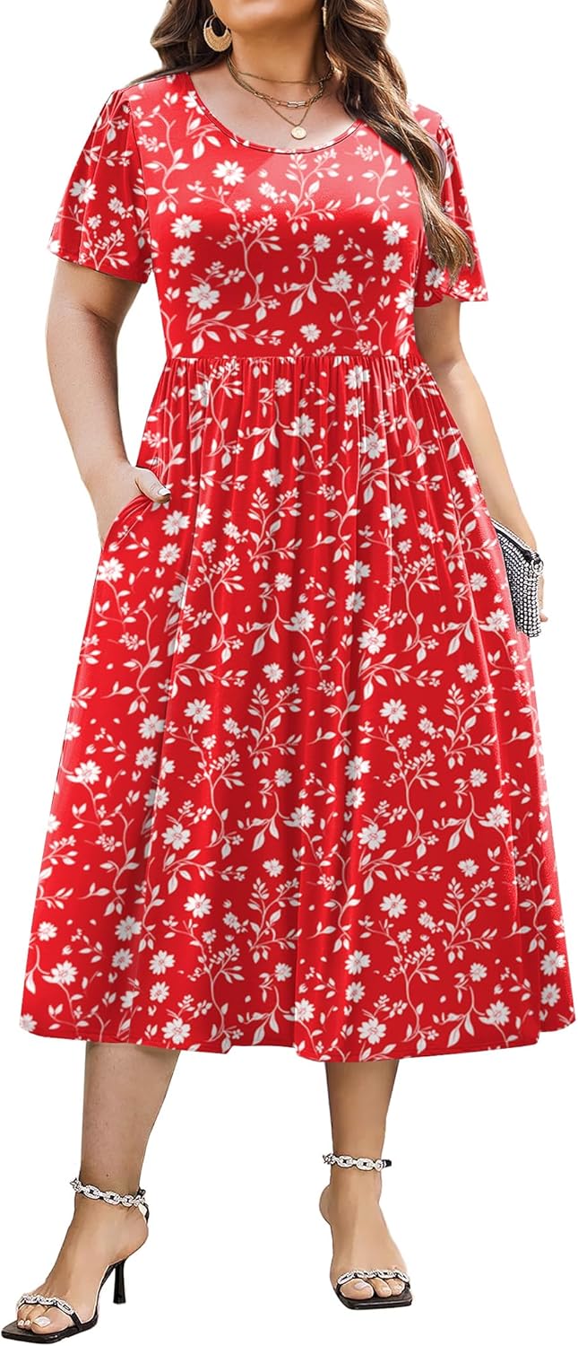 Plus Size Short Sleeve Dress for Women with Pockets and Style