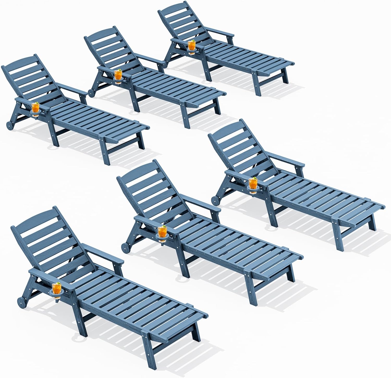 SERWALL Patio Chaise Lounge Chair Set of 6 for Relaxation