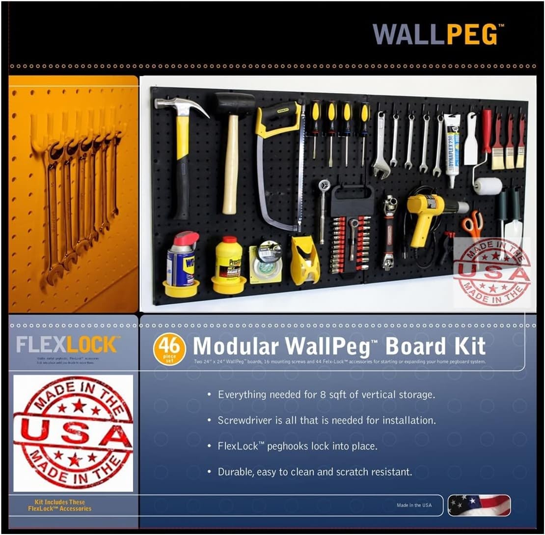 WallPeg 24in x 48in Garage Pegboard Kit for Tool Organization