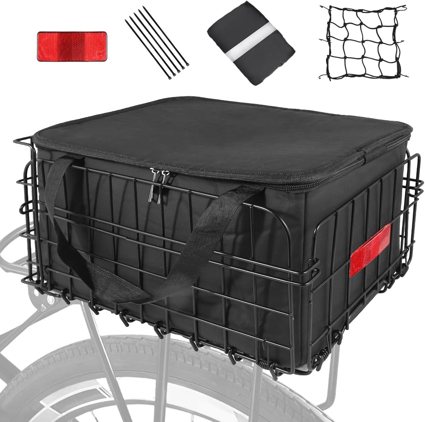 Folding Bicycle Basket with Removable Waterproof Liner Bag