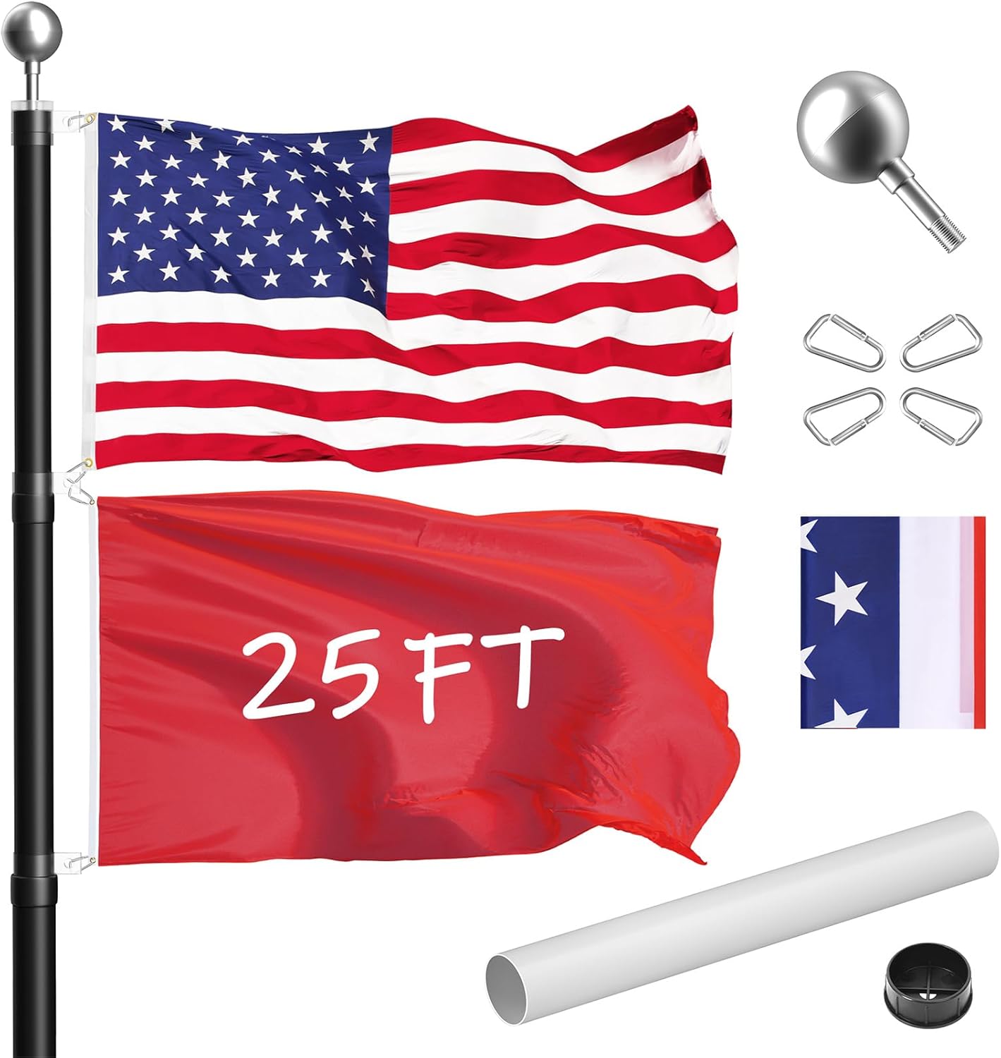 25FT Telescoping Flag Pole Kit for Outdoor Display with Flag