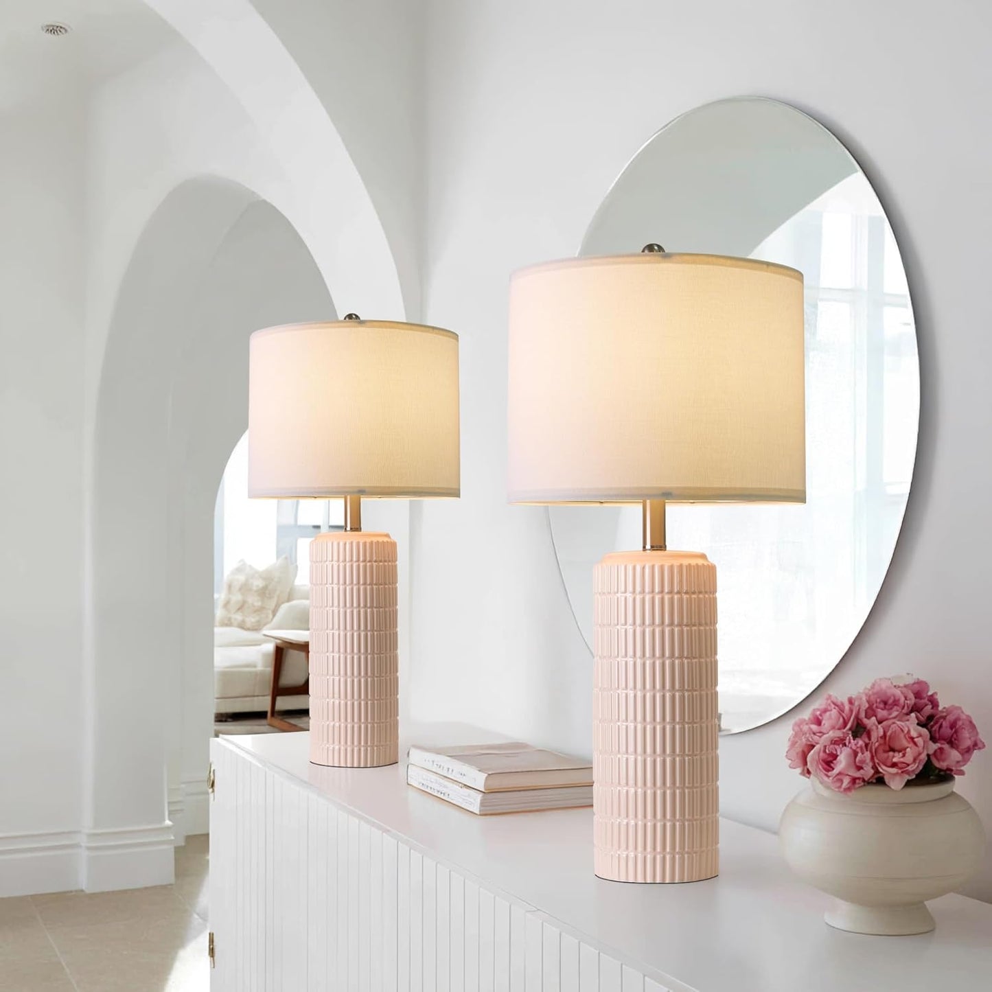 Charming 27.5 Pink Ceramic Table Lamps for Girls Room Set of 2