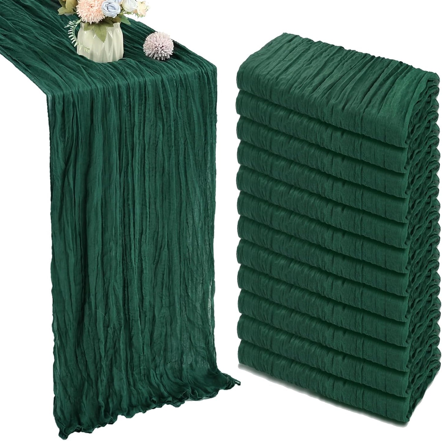 12 Pack Emerald Green Cheesecloth Table Runner for Events