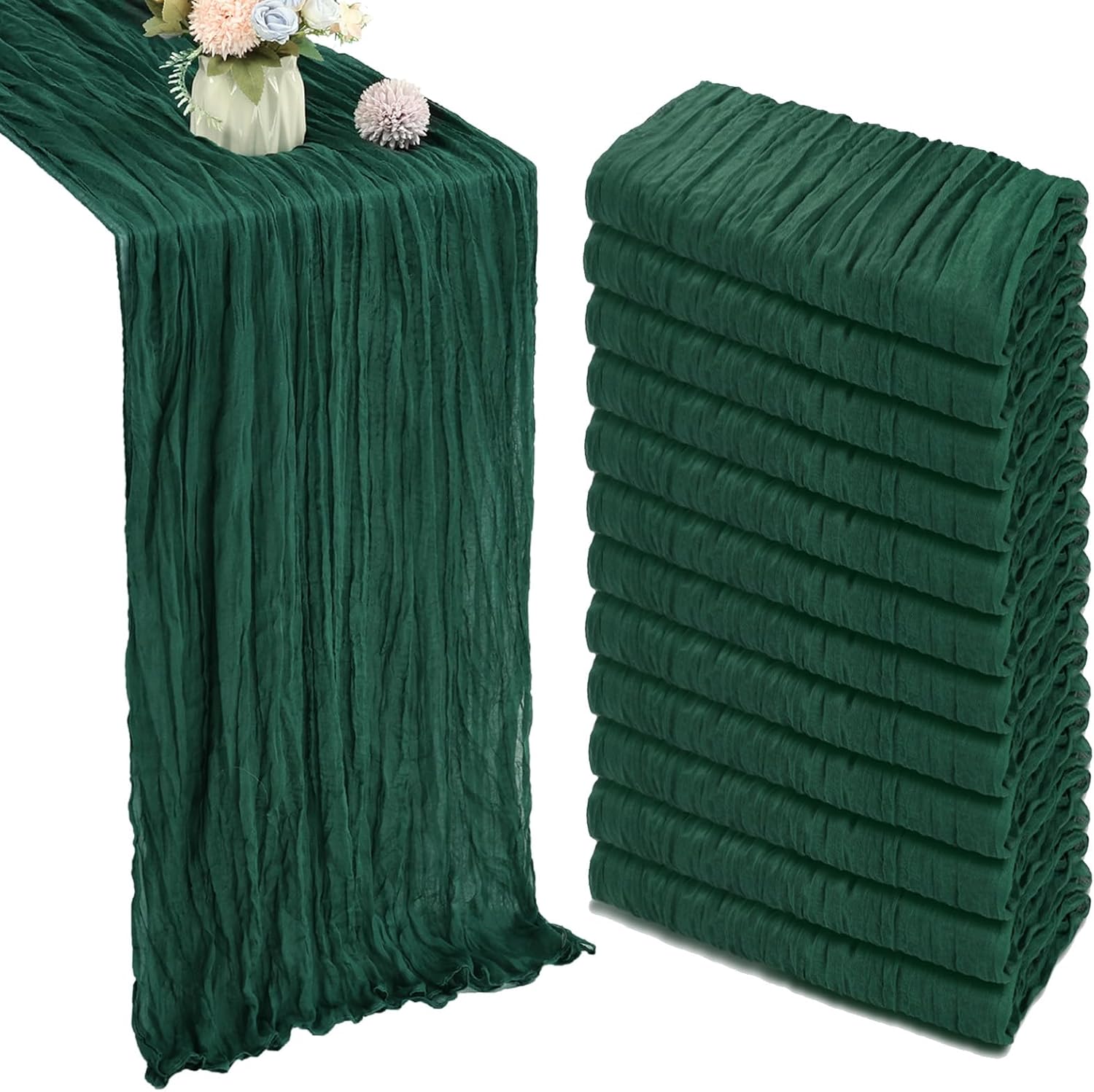 12 Pack Emerald Green Cheesecloth Table Runner for Events
