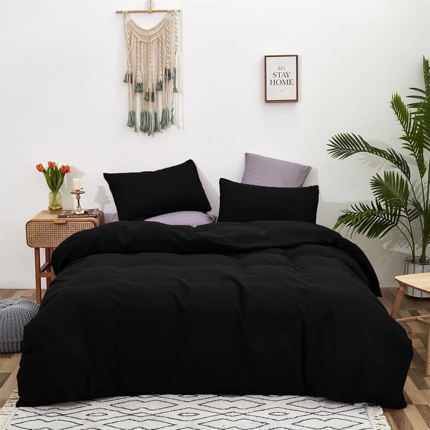 Cottonight Black Comforter Set Full Soft Quilts for Modern Beds