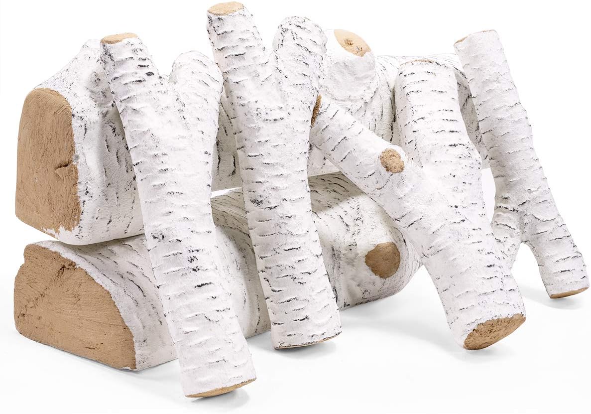 Barton 6Pc Ceramic Log Set for Realistic Indoor Outdoor Fireplaces