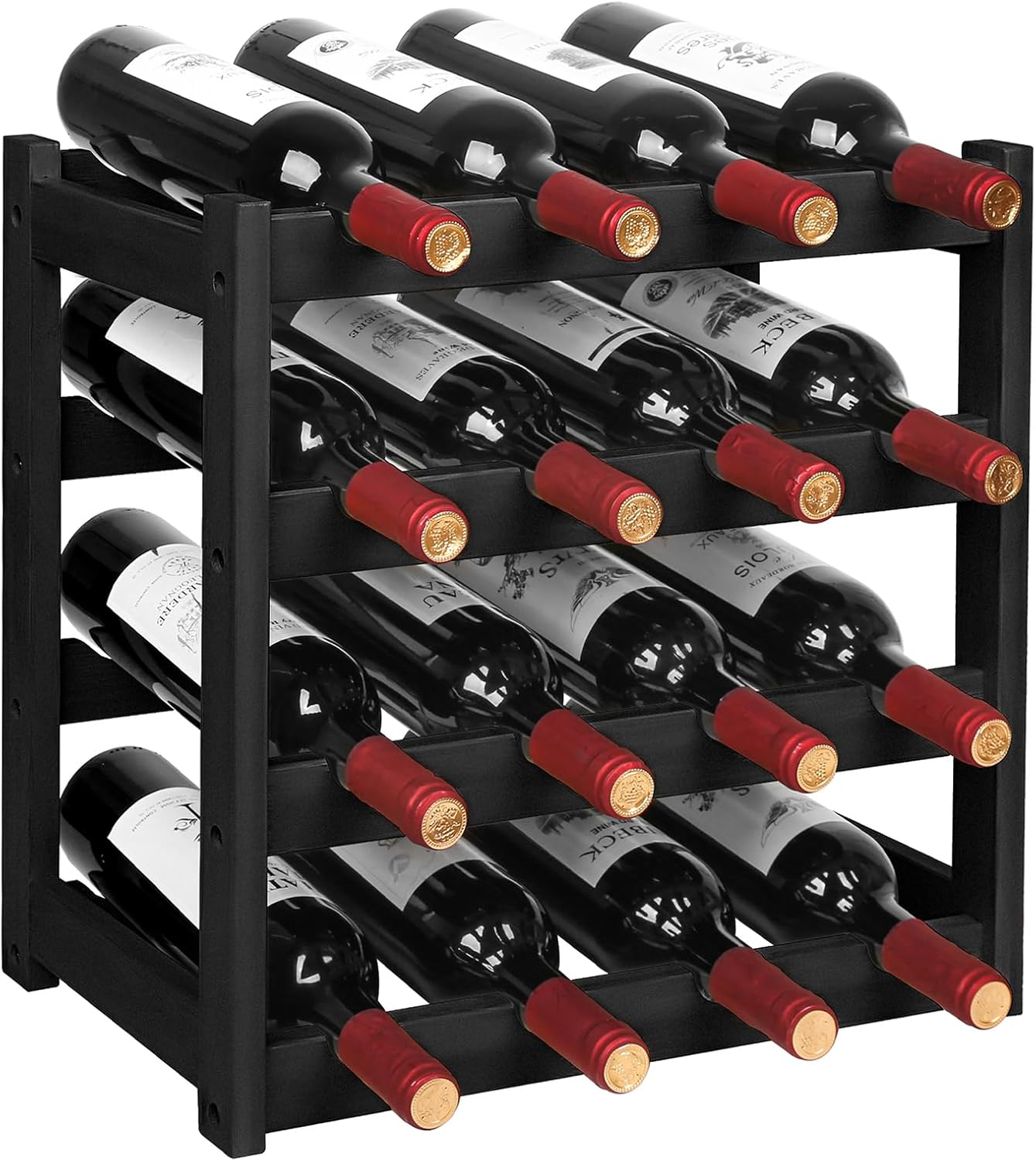 VASMIA Bamboo Wine Rack - 4-Tier Countertop Storage for 16 Bottles