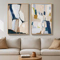 Large Framed Neutral Abstract Wall Art Set of 2 - Modern 24x36 in