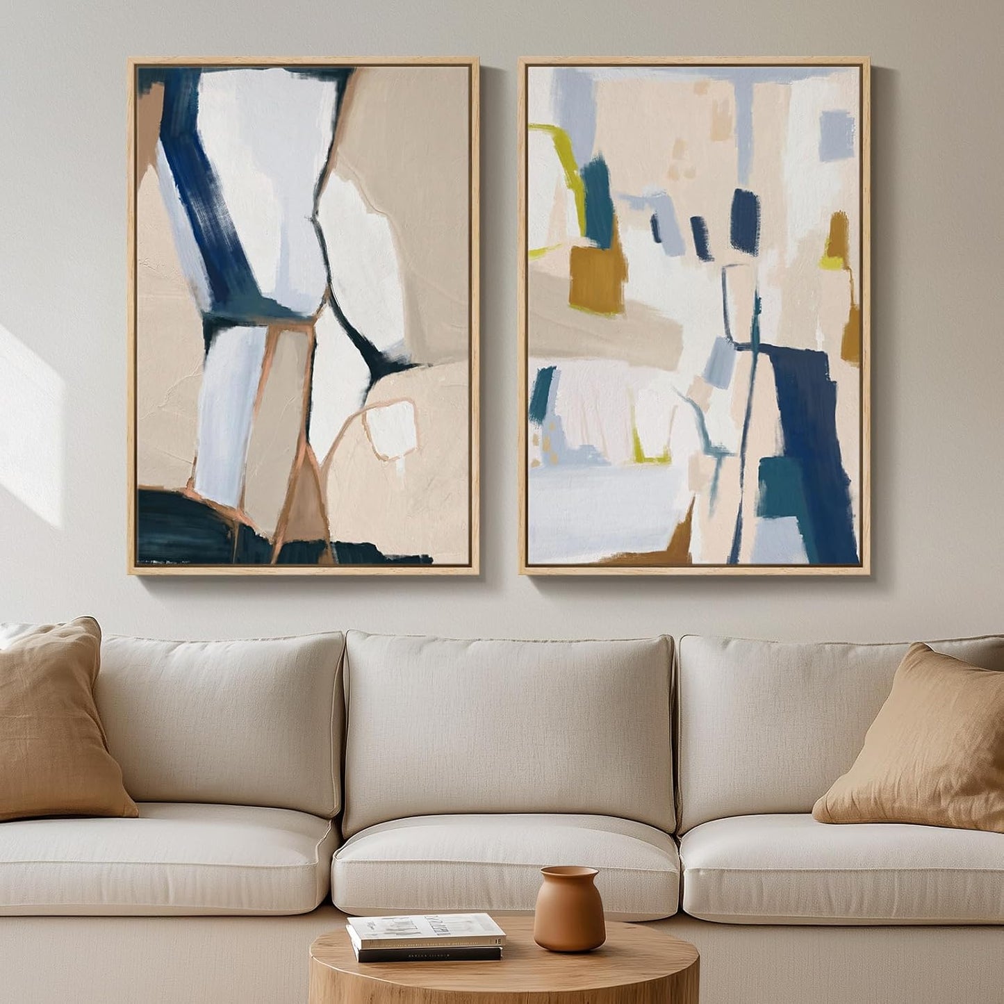 Large Framed Neutral Abstract Wall Art Set for Modern Decor