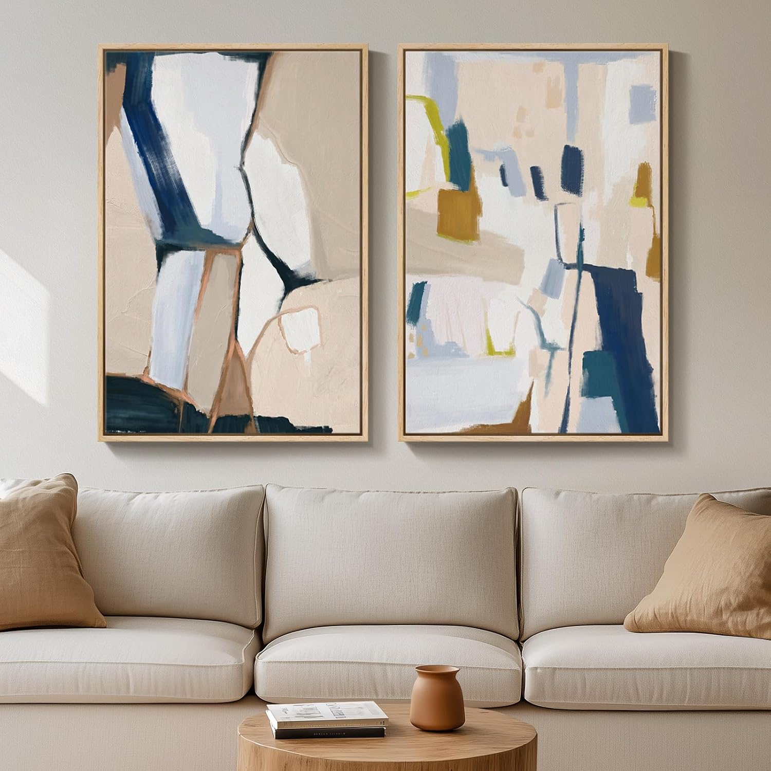 Large Framed Neutral Abstract Wall Art Set for Modern Decor