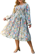 Amegoya Women's Elegant Long Sleeve Midi Dress in Boho Style