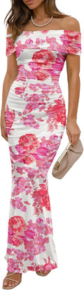 Wedding Guest Dresses for Women Floral Off The Shoulder Maxi - 2025